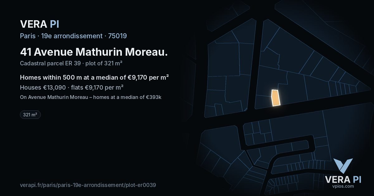 41 Avenue Mathurin Moreau, 19e arrondissement at night – the plot lit, the parcels around coloured by the prices near them