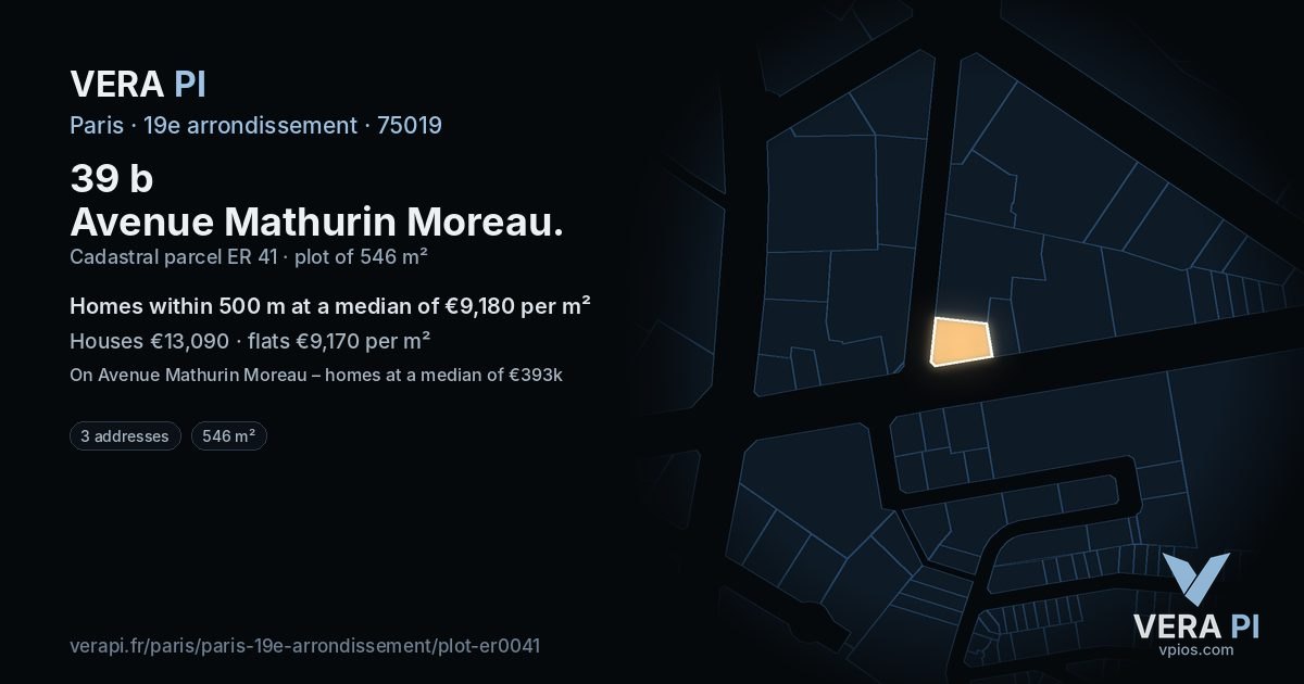 39 b Avenue Mathurin Moreau, 19e arrondissement at night – the plot lit, the parcels around coloured by the prices near them