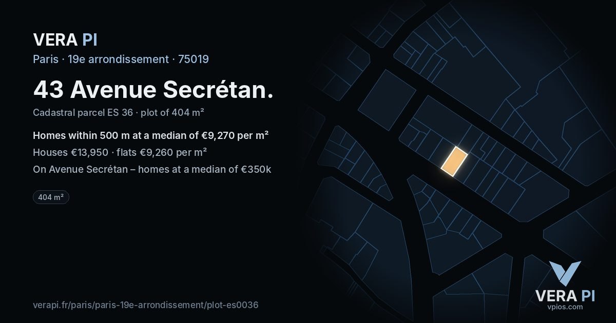 43 Avenue Secrétan, 19e arrondissement at night – the plot lit, the parcels around coloured by the prices near them