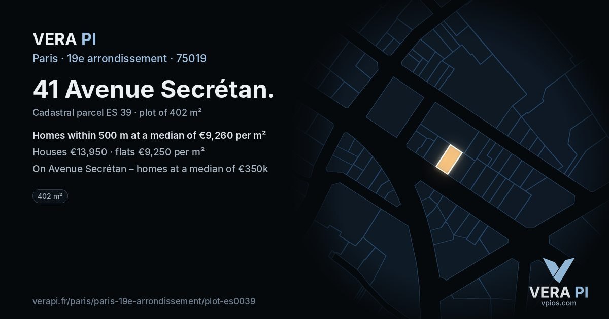 41 Avenue Secrétan, 19e arrondissement at night – the plot lit, the parcels around coloured by the prices near them