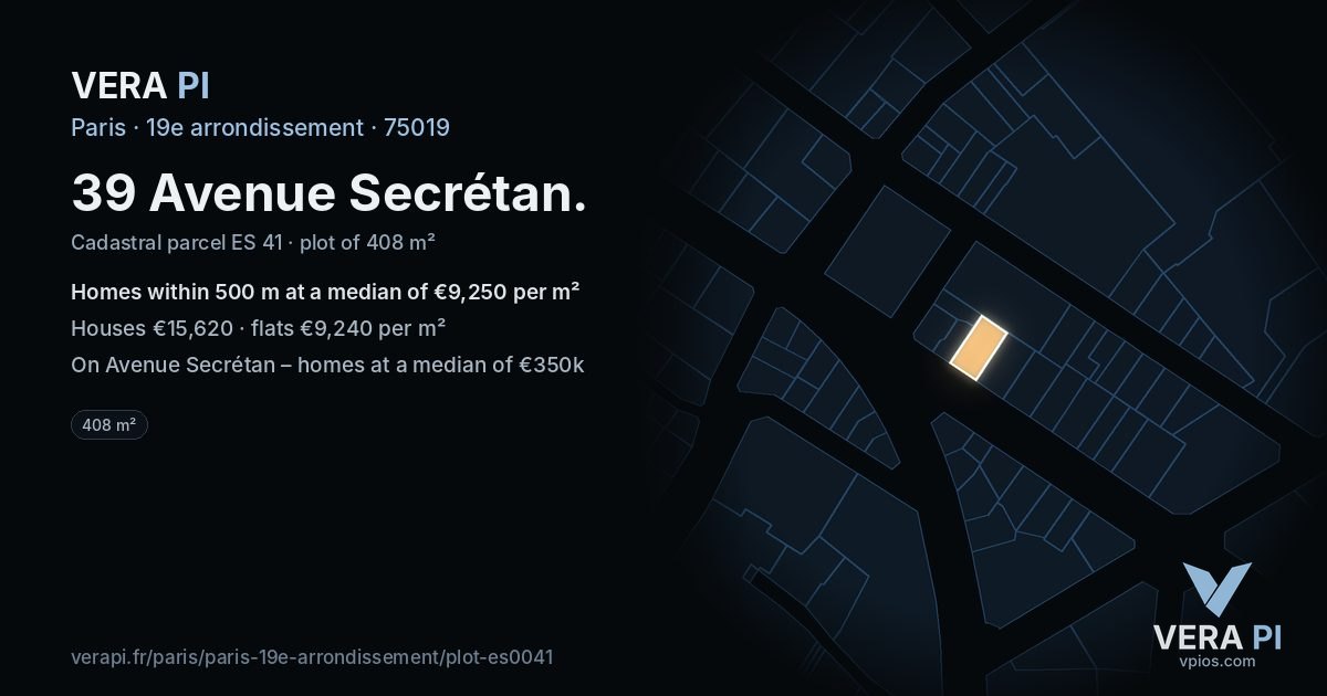 39 Avenue Secrétan, 19e arrondissement at night – the plot lit, the parcels around coloured by the prices near them