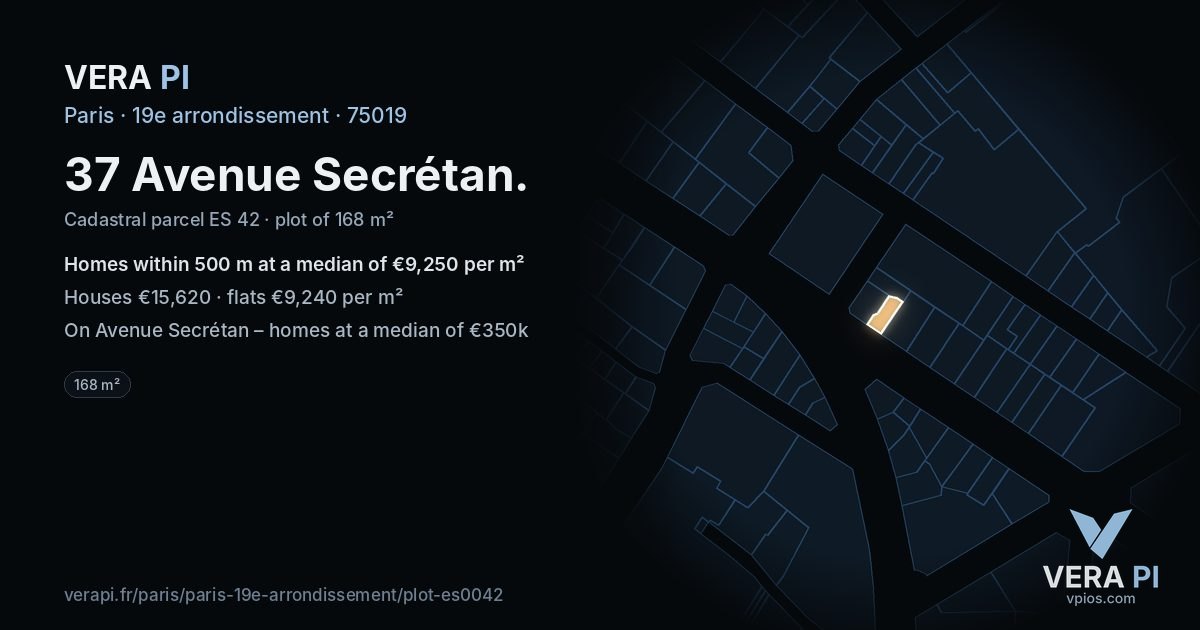 37 Avenue Secrétan, 19e arrondissement at night – the plot lit, the parcels around coloured by the prices near them