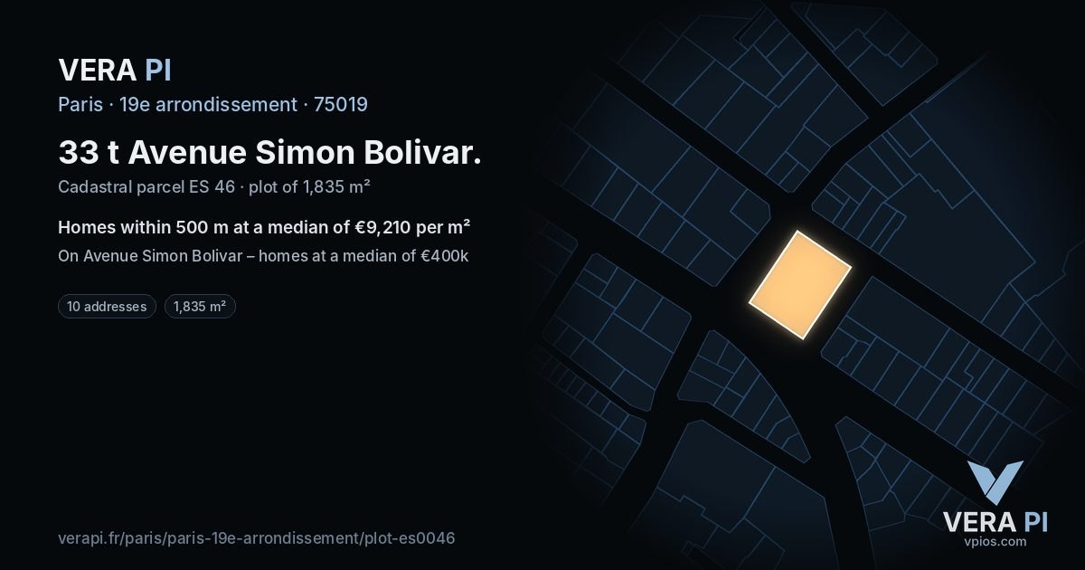 33 t Avenue Simon Bolivar, 19e arrondissement at night – the plot lit, the parcels around coloured by the prices near them