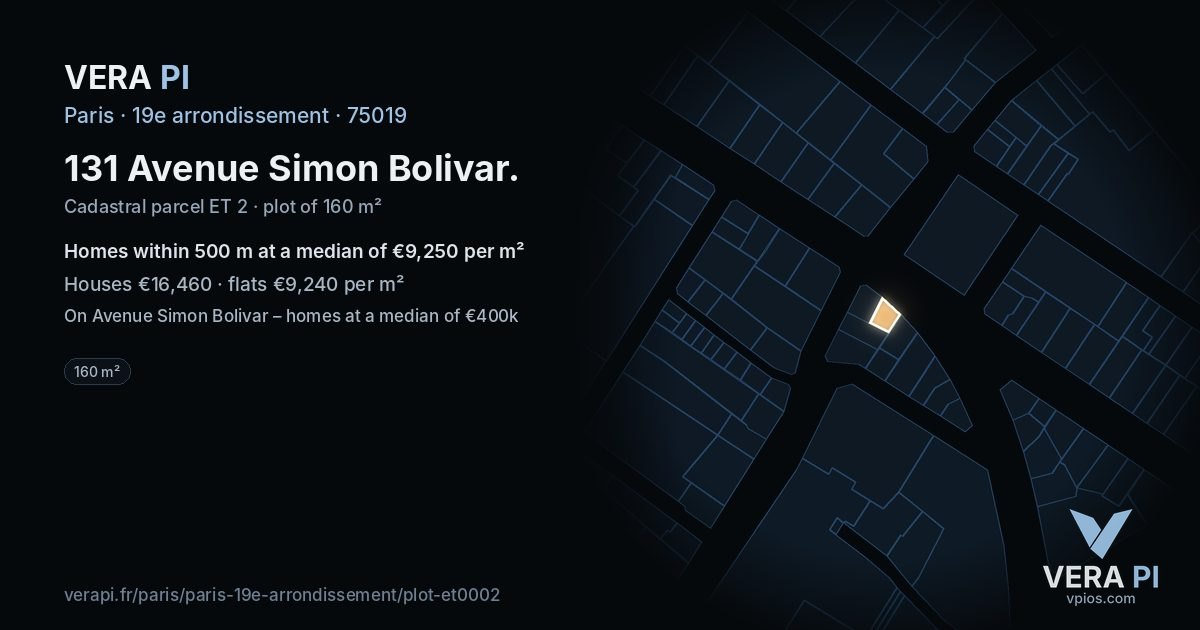 131 Avenue Simon Bolivar, 19e arrondissement at night – the plot lit, the parcels around coloured by the prices near them