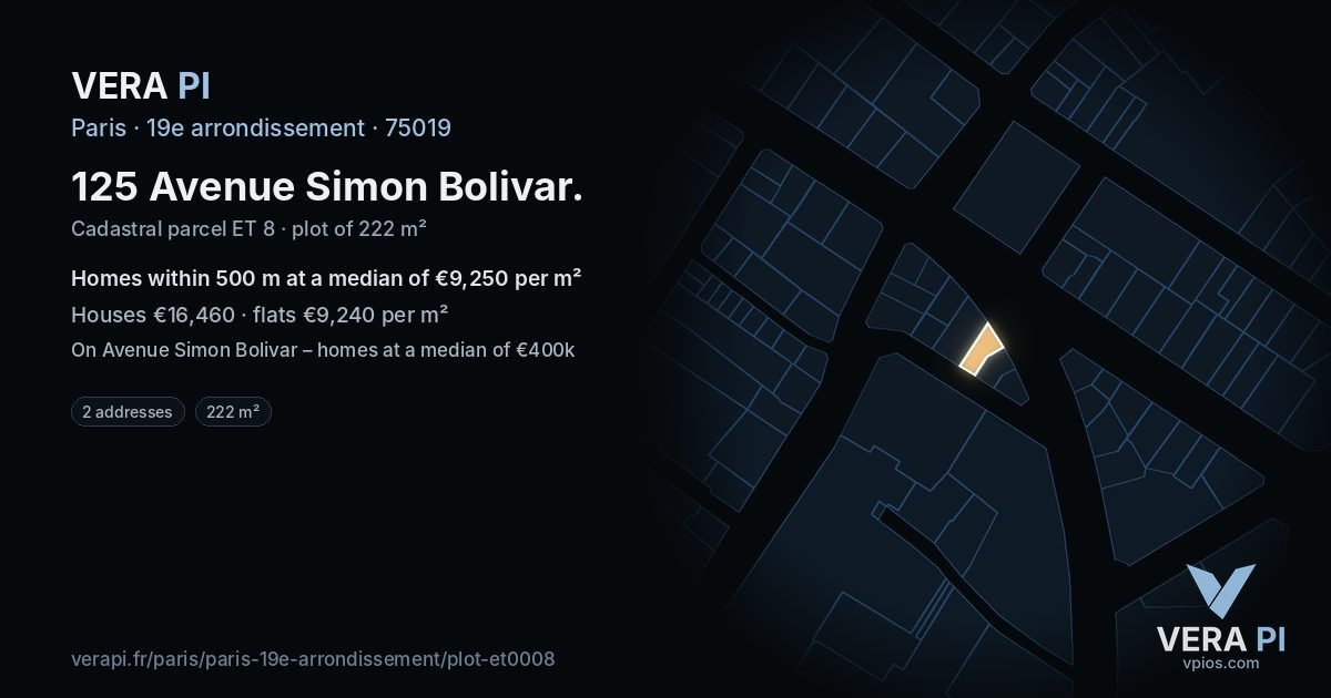 125 Avenue Simon Bolivar, 19e arrondissement at night – the plot lit, the parcels around coloured by the prices near them