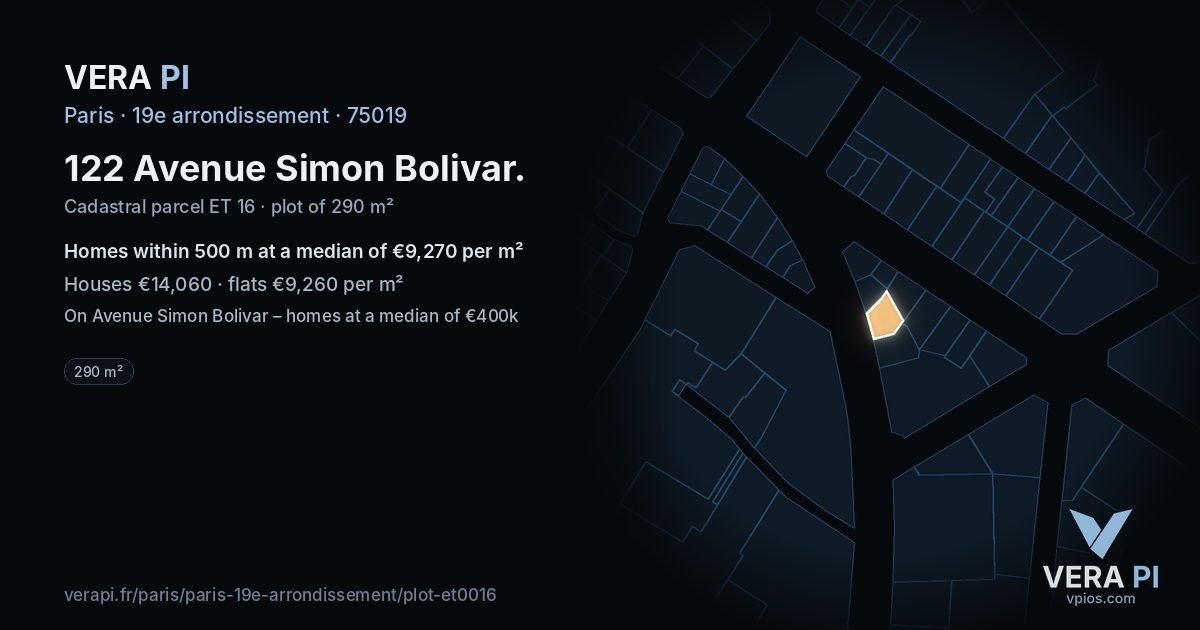 122 Avenue Simon Bolivar, 19e arrondissement at night – the plot lit, the parcels around coloured by the prices near them