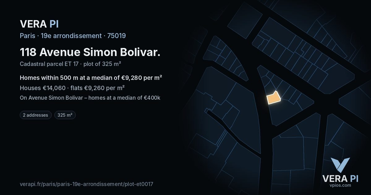118 Avenue Simon Bolivar, 19e arrondissement at night – the plot lit, the parcels around coloured by the prices near them