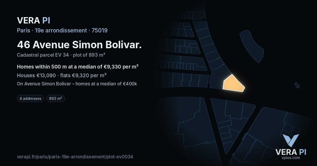 46 Avenue Simon Bolivar, 19e arrondissement at night – the plot lit, the parcels around coloured by the prices near them