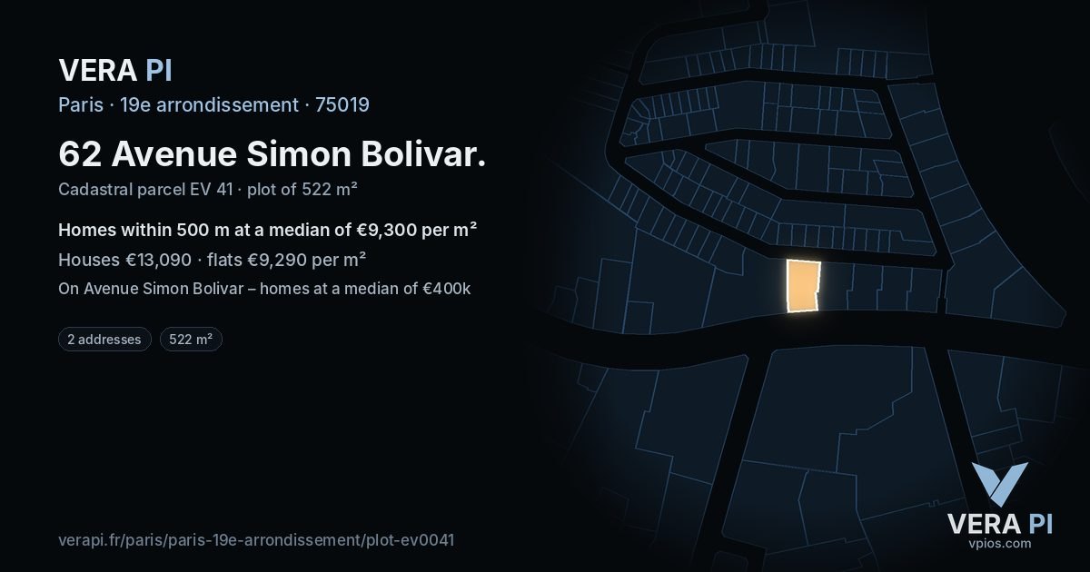 62 Avenue Simon Bolivar, 19e arrondissement at night – the plot lit, the parcels around coloured by the prices near them