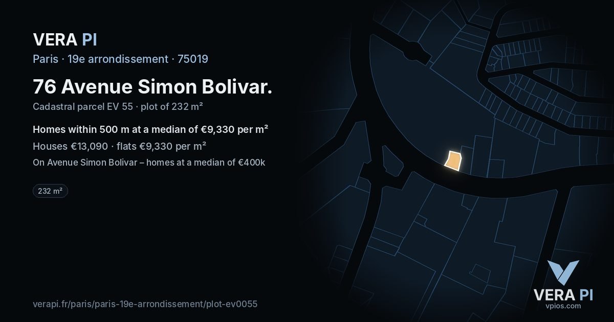 76 Avenue Simon Bolivar, 19e arrondissement at night – the plot lit, the parcels around coloured by the prices near them