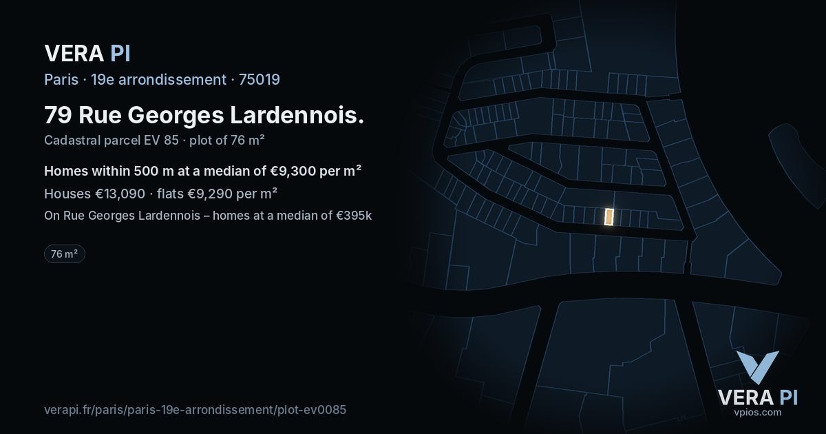 79 Rue Georges Lardennois, 19e arrondissement at night – the plot lit, the parcels around coloured by the prices near them