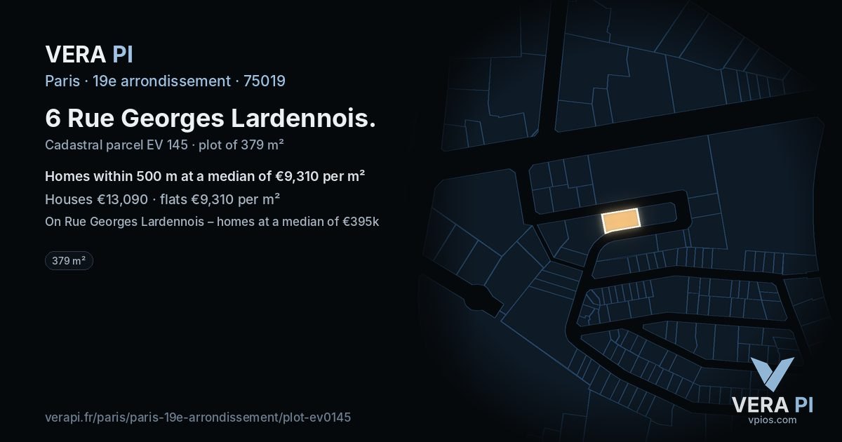 6 Rue Georges Lardennois, 19e arrondissement at night – the plot lit, the parcels around coloured by the prices near them