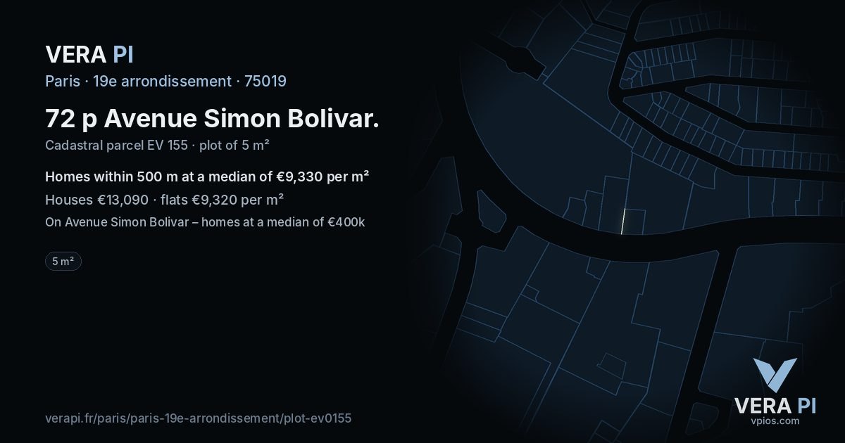 72 p Avenue Simon Bolivar, 19e arrondissement at night – the plot lit, the parcels around coloured by the prices near them
