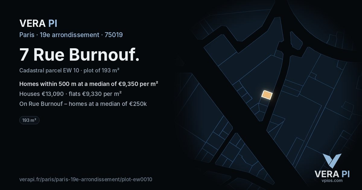 7 Rue Burnouf, 19e arrondissement at night – the plot lit, the parcels around coloured by the prices near them