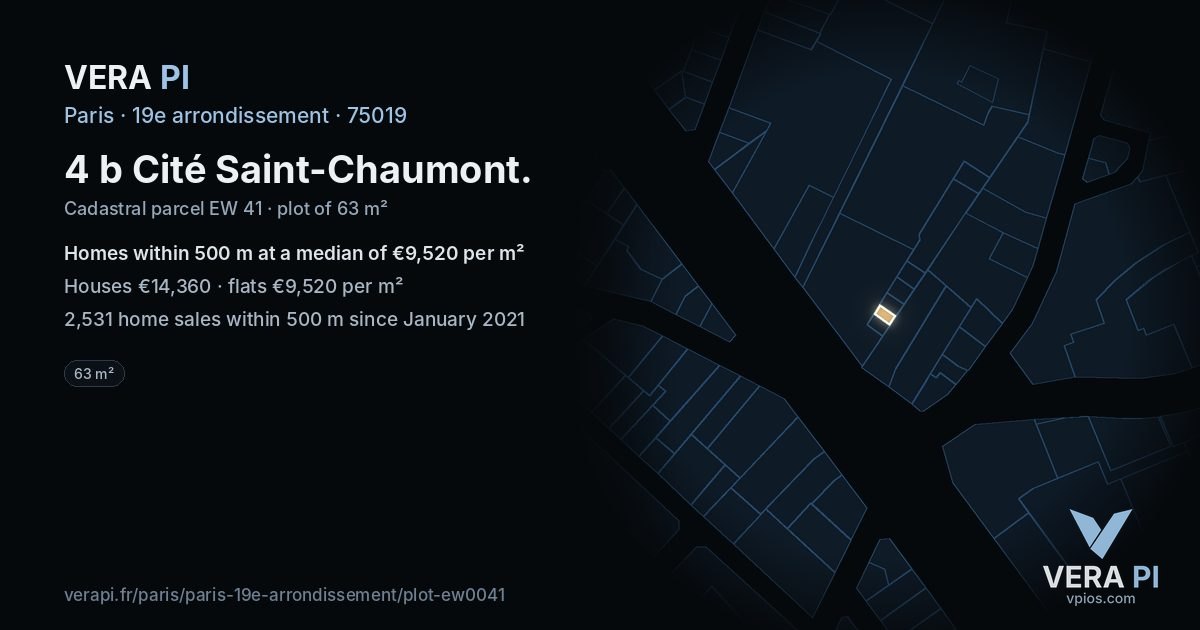 4 b Cité Saint-Chaumont, 19e arrondissement at night – the plot lit, the parcels around coloured by the prices near them