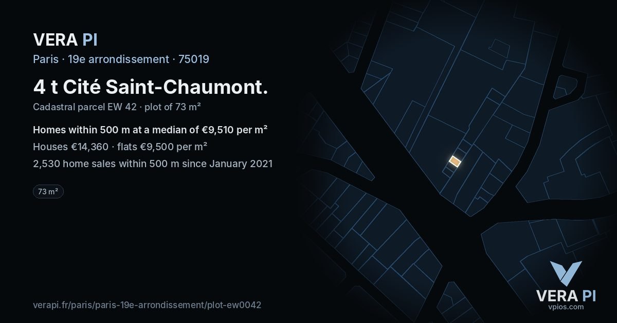 4 t Cité Saint-Chaumont, 19e arrondissement at night – the plot lit, the parcels around coloured by the prices near them
