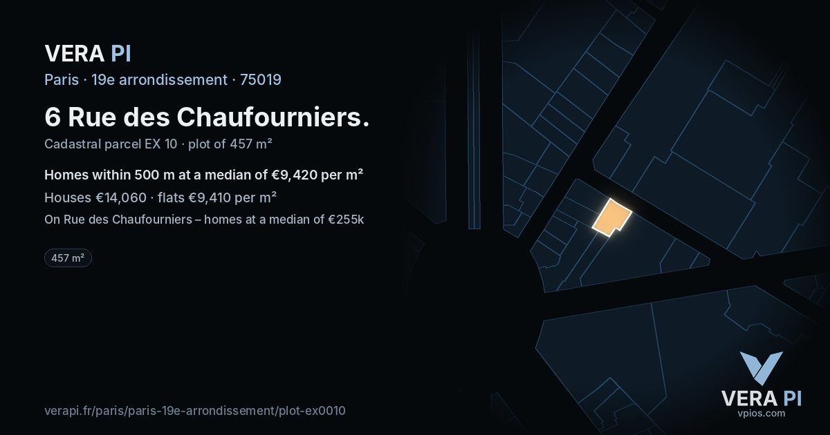 6 Rue des Chaufourniers, 19e arrondissement at night – the plot lit, the parcels around coloured by the prices near them