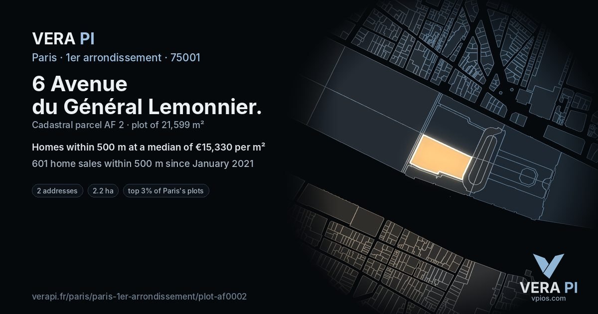 6 Avenue du Général Lemonnier, 1er arrondissement at night – the plot lit, the parcels around coloured by the prices near them