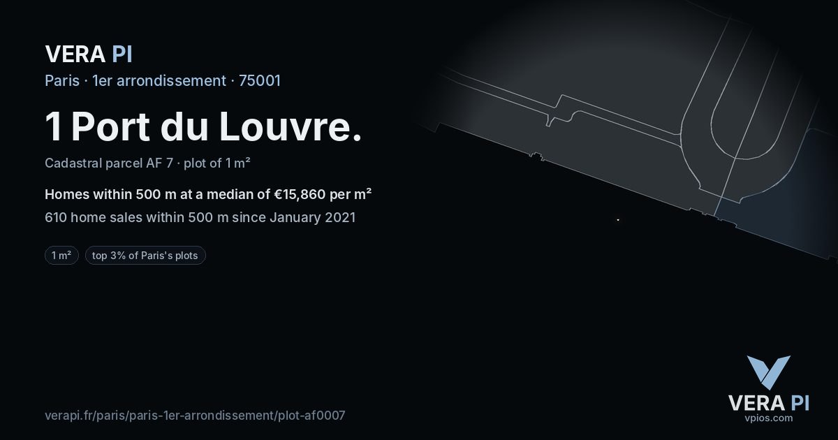 1 Port du Louvre, 1er arrondissement at night – the plot lit, the parcels around coloured by the prices near them