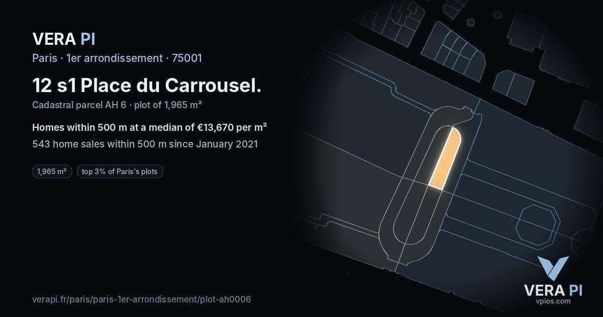 12 s1 Place du Carrousel, 1er arrondissement at night – the plot lit, the parcels around coloured by the prices near them