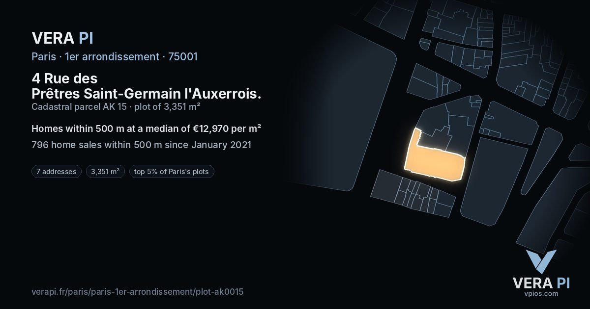 4 Rue des Prêtres Saint-Germain l'Auxerrois, 1er arrondissement at night – the plot lit, the parcels around coloured by the prices near them