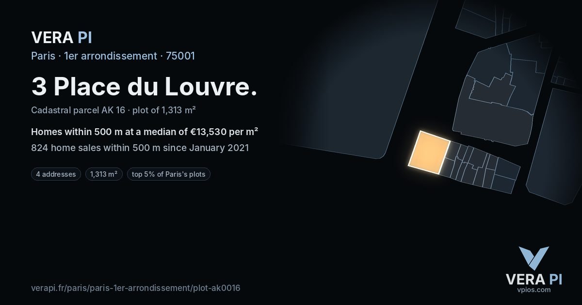 3 Place du Louvre, 1er arrondissement at night – the plot lit, the parcels around coloured by the prices near them