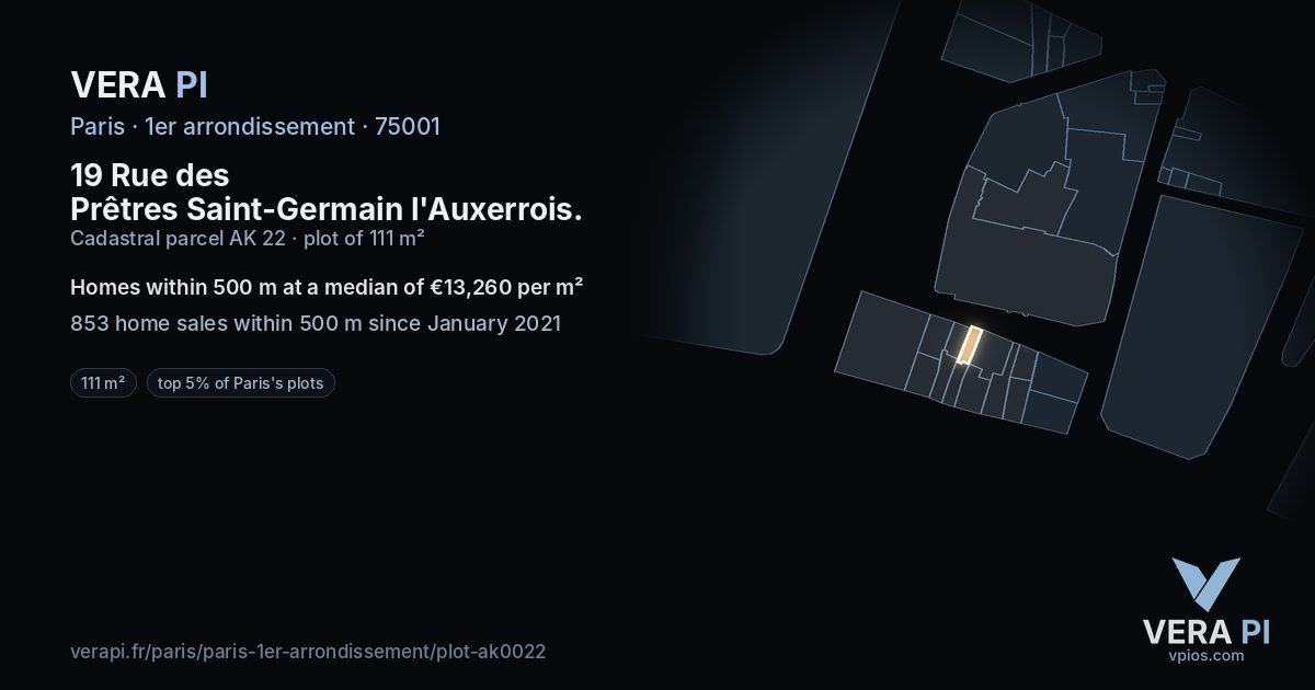 19 Rue des Prêtres Saint-Germain l'Auxerrois, 1er arrondissement at night – the plot lit, the parcels around coloured by the prices near them