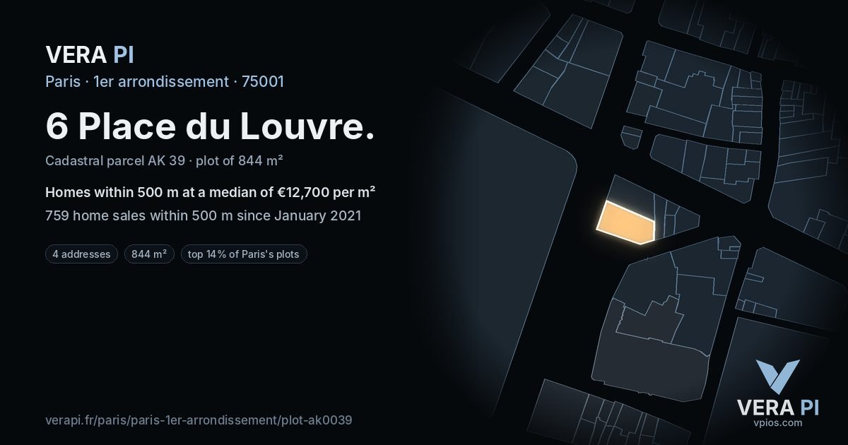 6 Place du Louvre, 1er arrondissement at night – the plot lit, the parcels around coloured by the prices near them