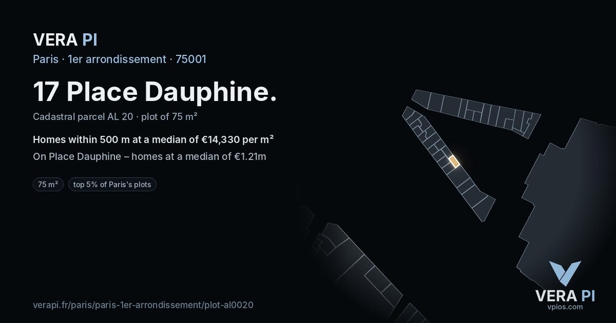 17 Place Dauphine, 1er arrondissement at night – the plot lit, the parcels around coloured by the prices near them