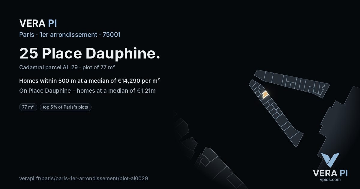 25 Place Dauphine, 1er arrondissement at night – the plot lit, the parcels around coloured by the prices near them
