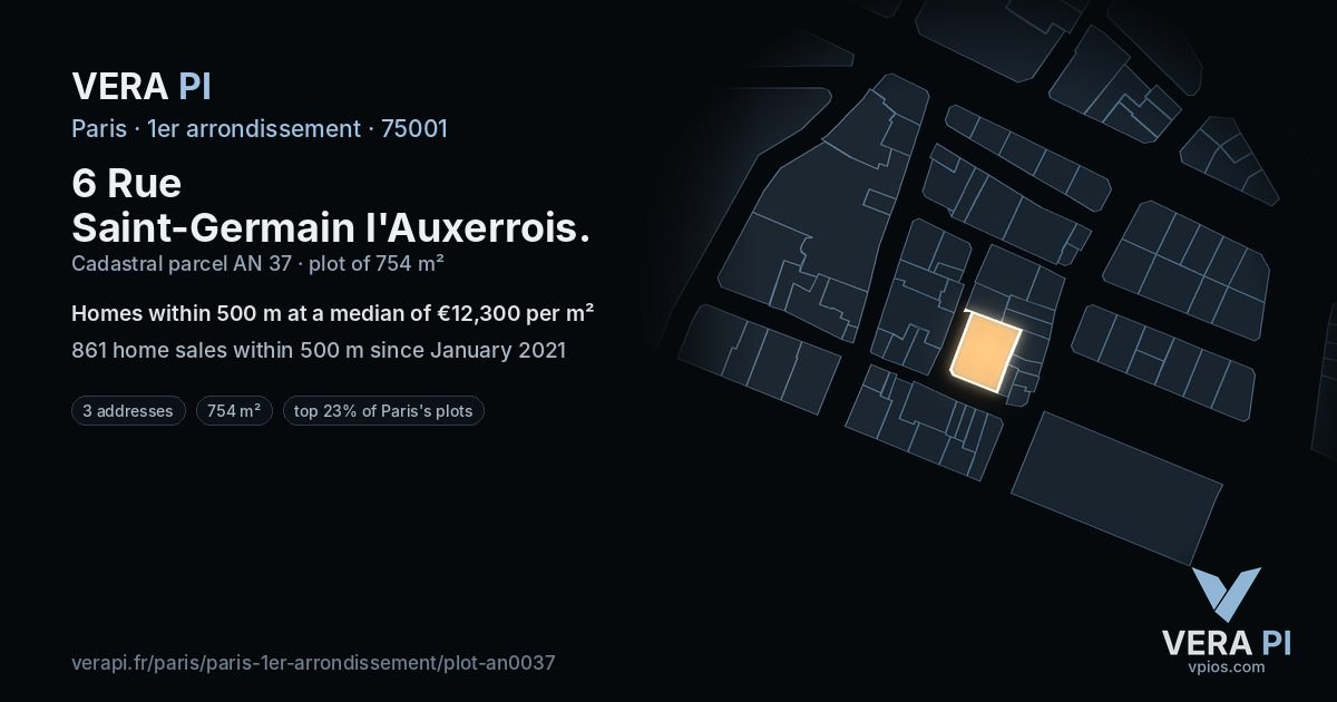6 Rue Saint-Germain l'Auxerrois, 1er arrondissement at night – the plot lit, the parcels around coloured by the prices near them