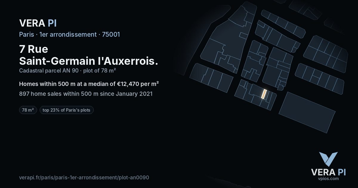7 Rue Saint-Germain l'Auxerrois, 1er arrondissement at night – the plot lit, the parcels around coloured by the prices near them
