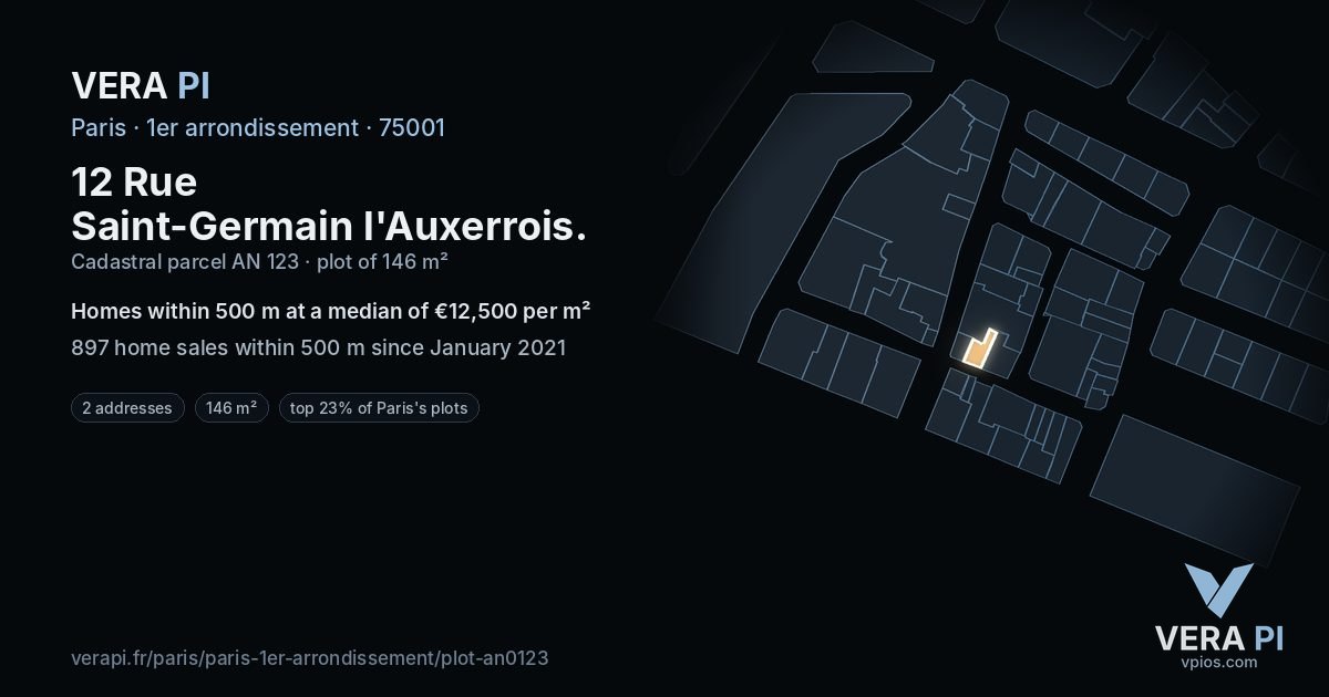 12 Rue Saint-Germain l'Auxerrois, 1er arrondissement at night – the plot lit, the parcels around coloured by the prices near them