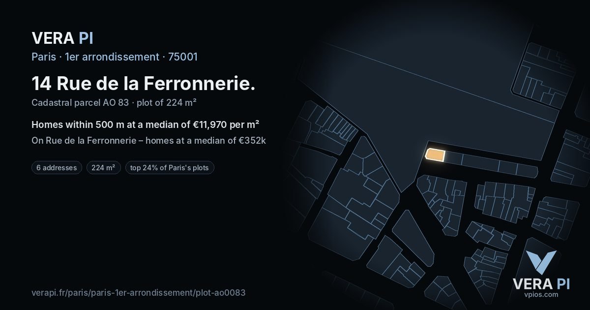 14 Rue de la Ferronnerie, 1er arrondissement at night – the plot lit, the parcels around coloured by the prices near them