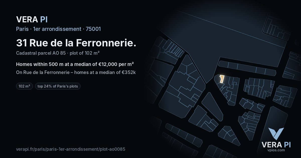 31 Rue de la Ferronnerie, 1er arrondissement at night – the plot lit, the parcels around coloured by the prices near them