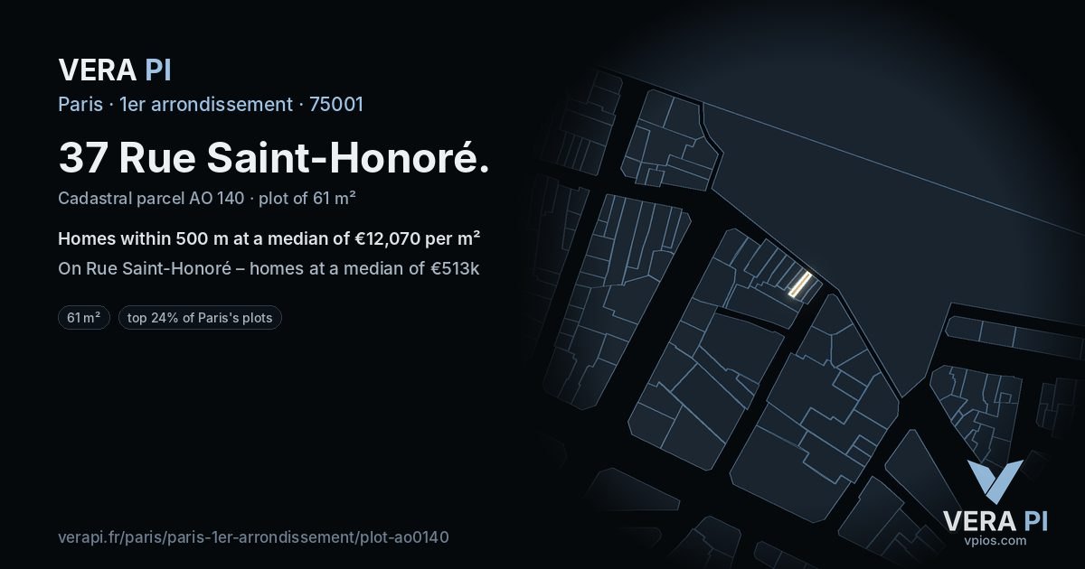 37 Rue Saint-Honoré, 1er arrondissement at night – the plot lit, the parcels around coloured by the prices near them
