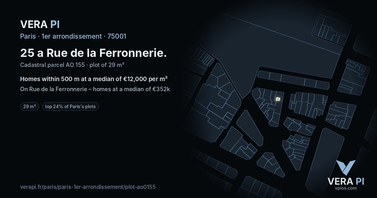 25 a Rue de la Ferronnerie, 1er arrondissement at night – the plot lit, the parcels around coloured by the prices near them