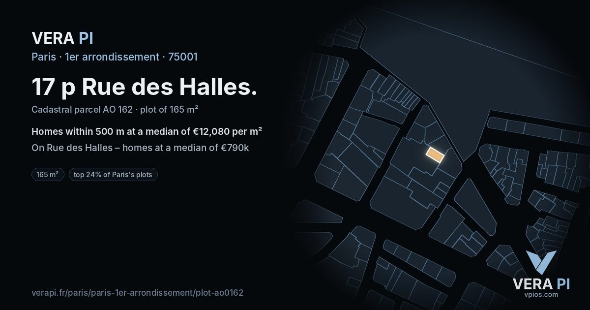 17 p Rue des Halles, 1er arrondissement at night – the plot lit, the parcels around coloured by the prices near them
