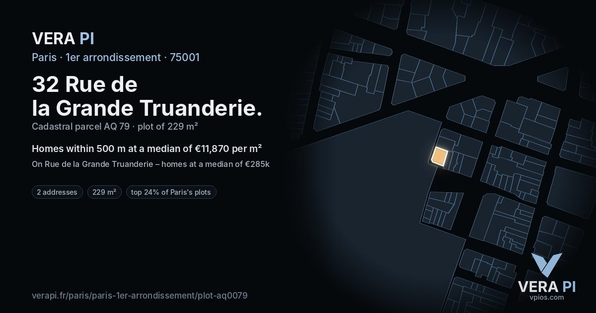 32 Rue de la Grande Truanderie, 1er arrondissement at night – the plot lit, the parcels around coloured by the prices near them