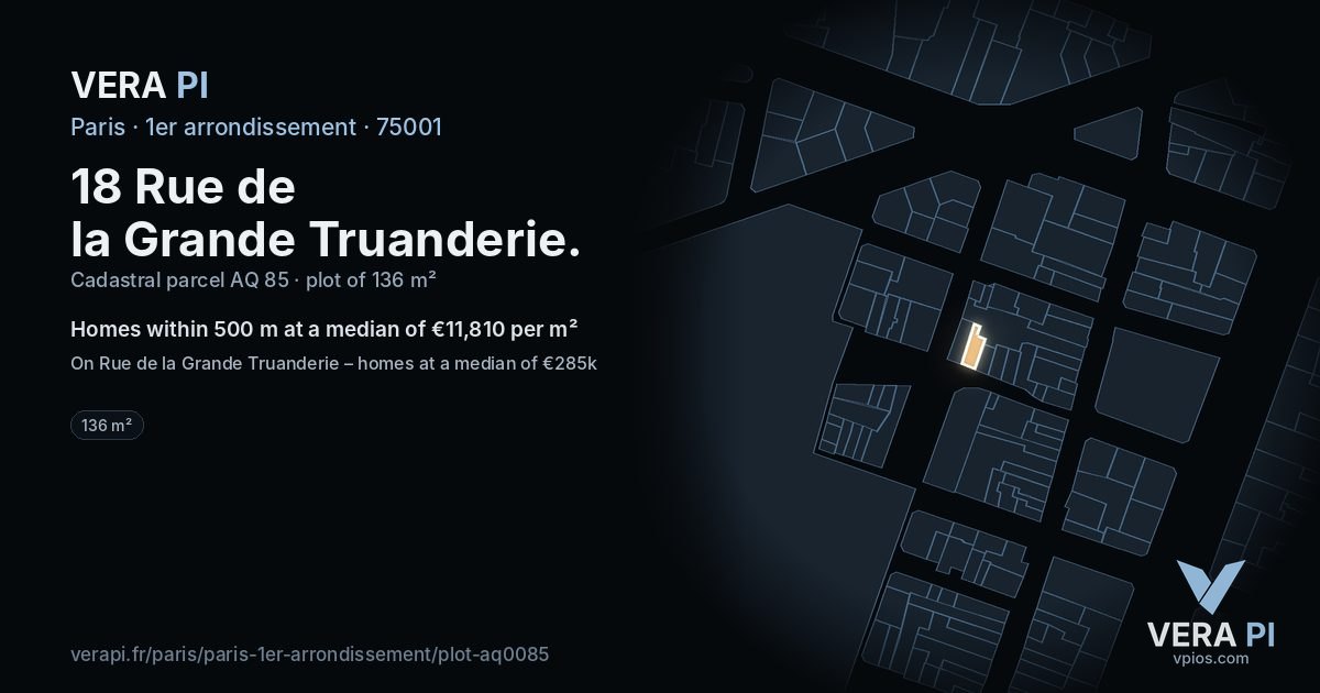 18 Rue de la Grande Truanderie, 1er arrondissement at night – the plot lit, the parcels around coloured by the prices near them
