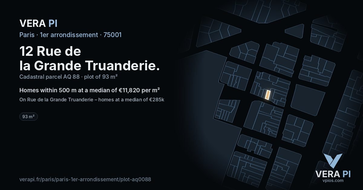 12 Rue de la Grande Truanderie, 1er arrondissement at night – the plot lit, the parcels around coloured by the prices near them