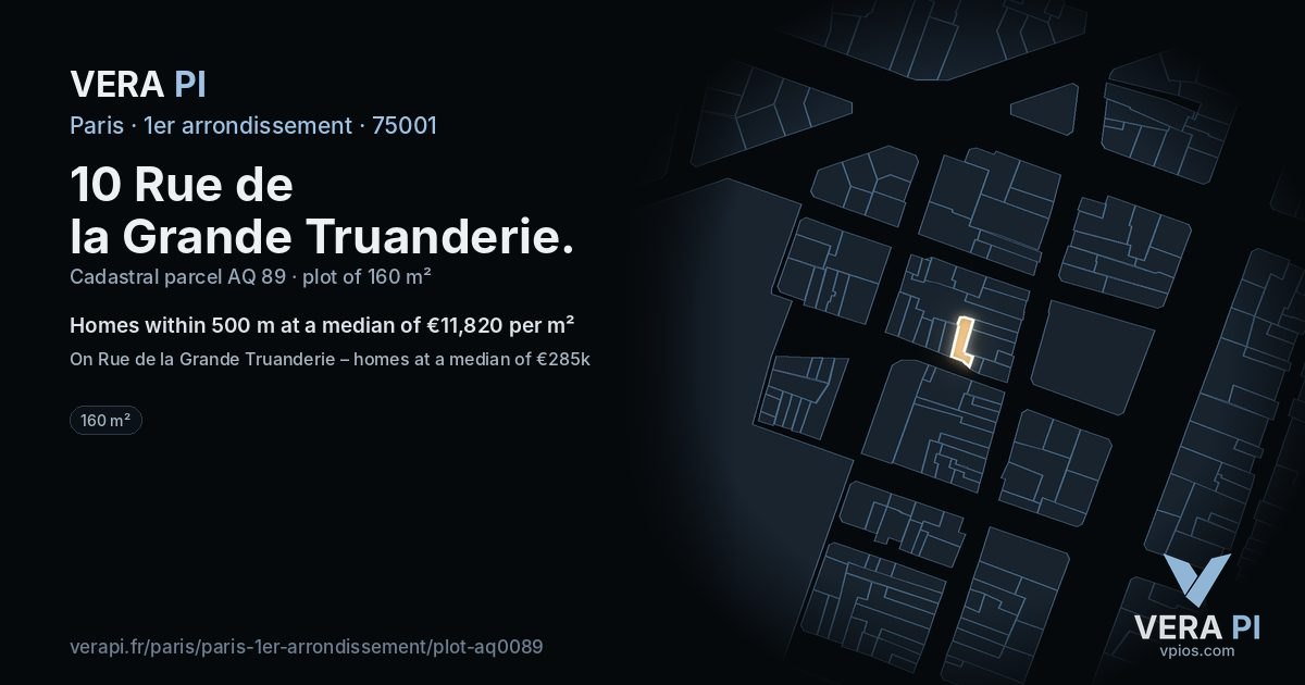 10 Rue de la Grande Truanderie, 1er arrondissement at night – the plot lit, the parcels around coloured by the prices near them