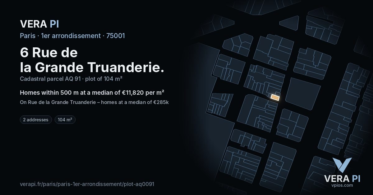 6 Rue de la Grande Truanderie, 1er arrondissement at night – the plot lit, the parcels around coloured by the prices near them
