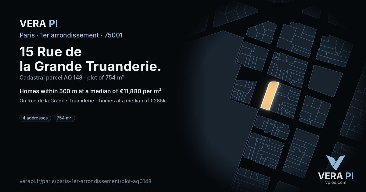15 Rue de la Grande Truanderie, 1er arrondissement at night – the plot lit, the parcels around coloured by the prices near them