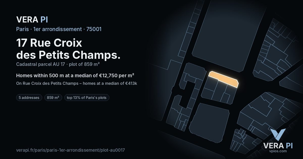 17 Rue Croix des Petits Champs, 1er arrondissement at night – the plot lit, the parcels around coloured by the prices near them