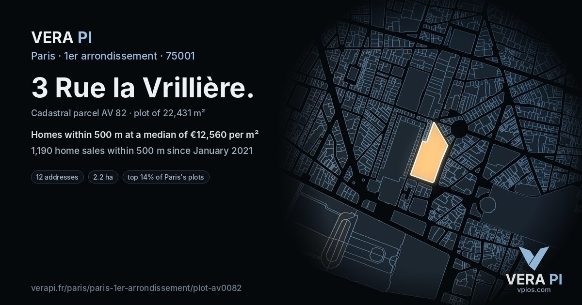 3 Rue la Vrillière, 1er arrondissement at night – the plot lit, the parcels around coloured by the prices near them