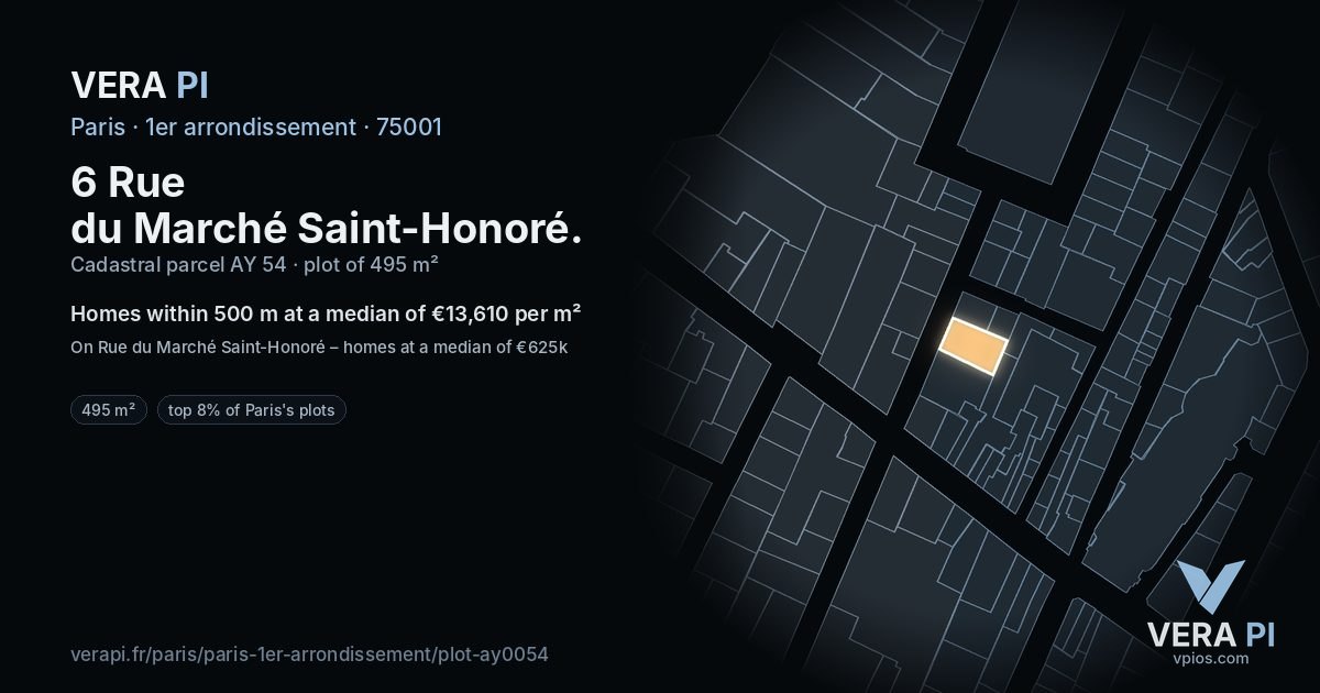 6 Rue du Marché Saint-Honoré, 1er arrondissement at night – the plot lit, the parcels around coloured by the prices near them