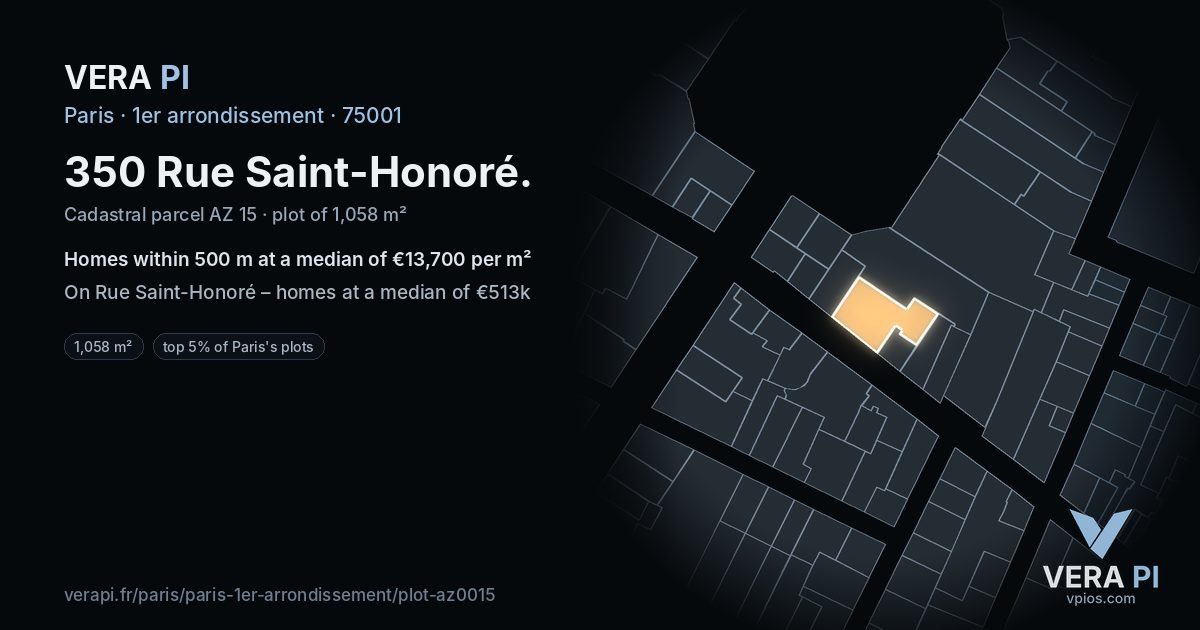 350 Rue Saint-Honoré, 1er arrondissement at night – the plot lit, the parcels around coloured by the prices near them