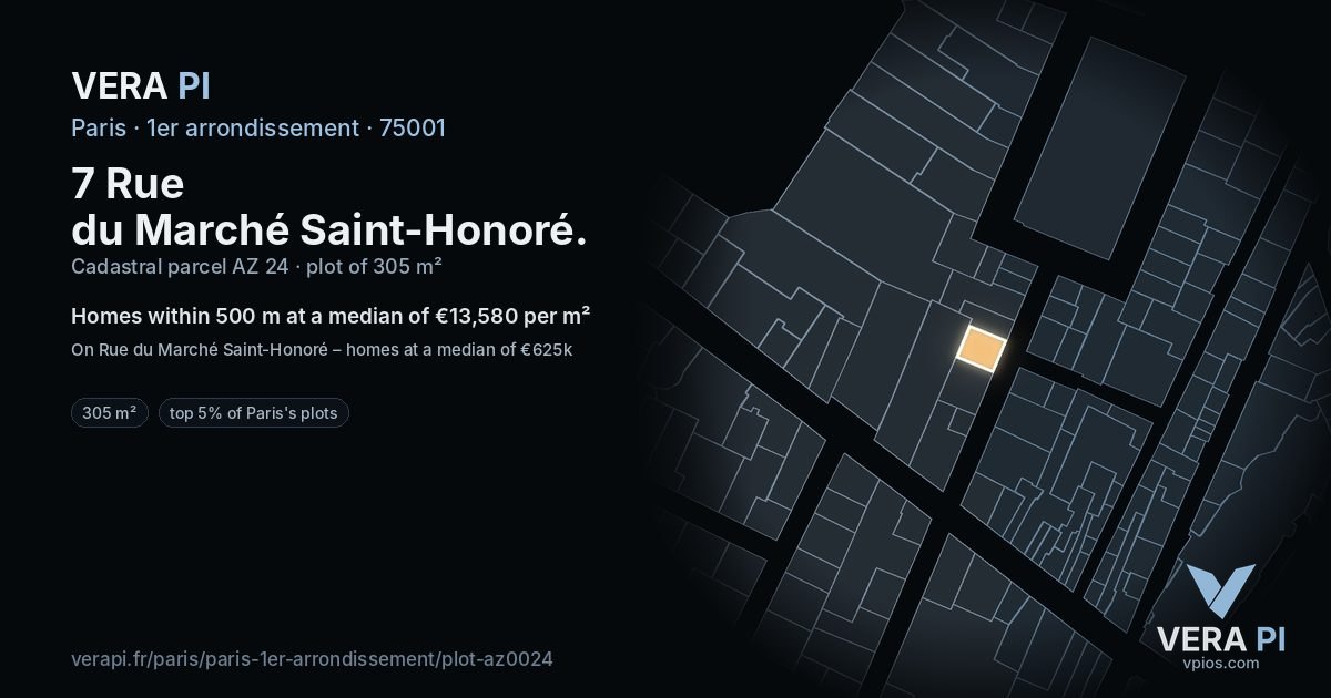 7 Rue du Marché Saint-Honoré, 1er arrondissement at night – the plot lit, the parcels around coloured by the prices near them