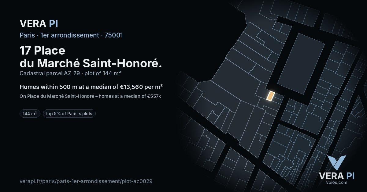 17 Place du Marché Saint-Honoré, 1er arrondissement at night – the plot lit, the parcels around coloured by the prices near them